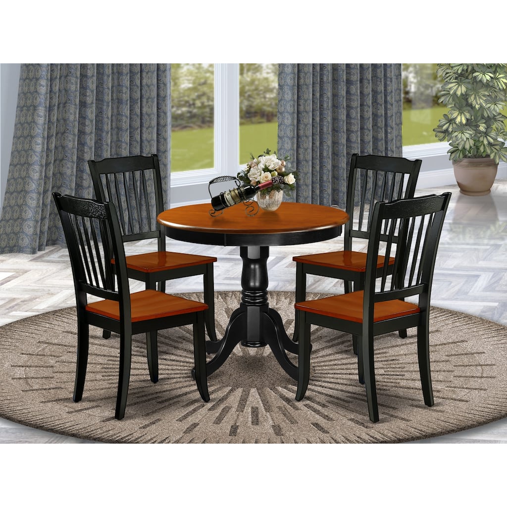East West Furniture Dining Table Set- A Round Table and Kitchen Dining Chairs with Slatted back, Black & Cherry(Pieces Options)