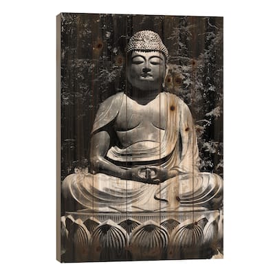 Asian Buddha Print On Wood by Unknown Artist - Multi-Color