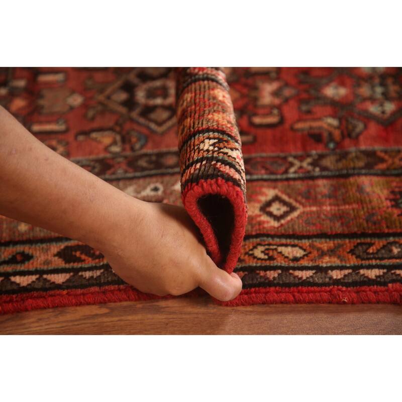 Hand Knotted Oriental 100% Wool Carpet Traditional Medallion Red Hamedan Runner Rug - 9' 3'' X 3' 10''