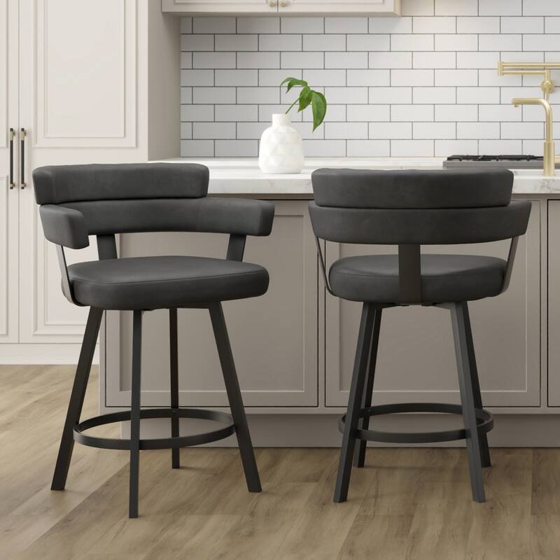 Contemporary Faux Leather & Metal 26" Counter Stool with Swivel, Set of 2