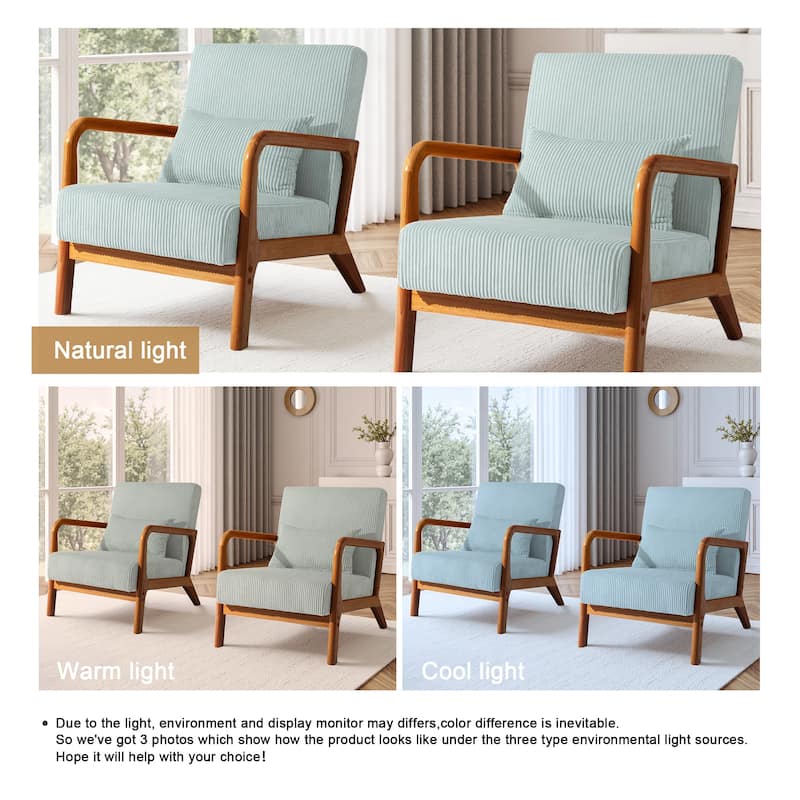 Uixe Mid Century Solid Wood Upholstered Corduroy Accent Chair