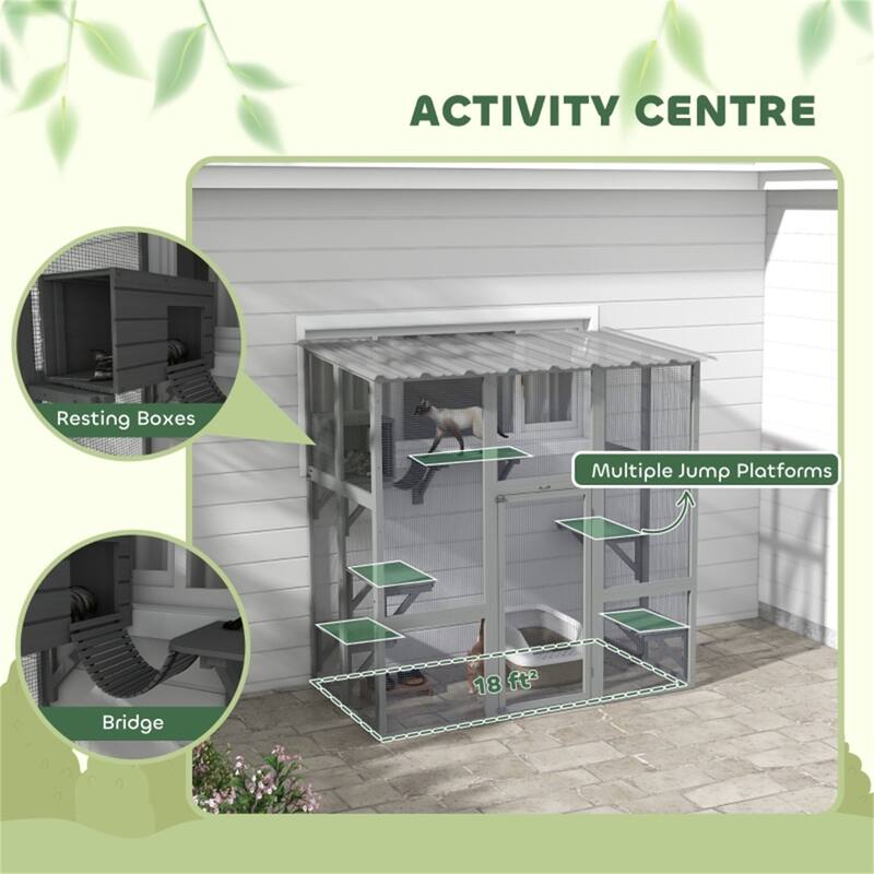 Grey Wooden Pet Cage with Multiple Jump Platforms for Playing and Lounging