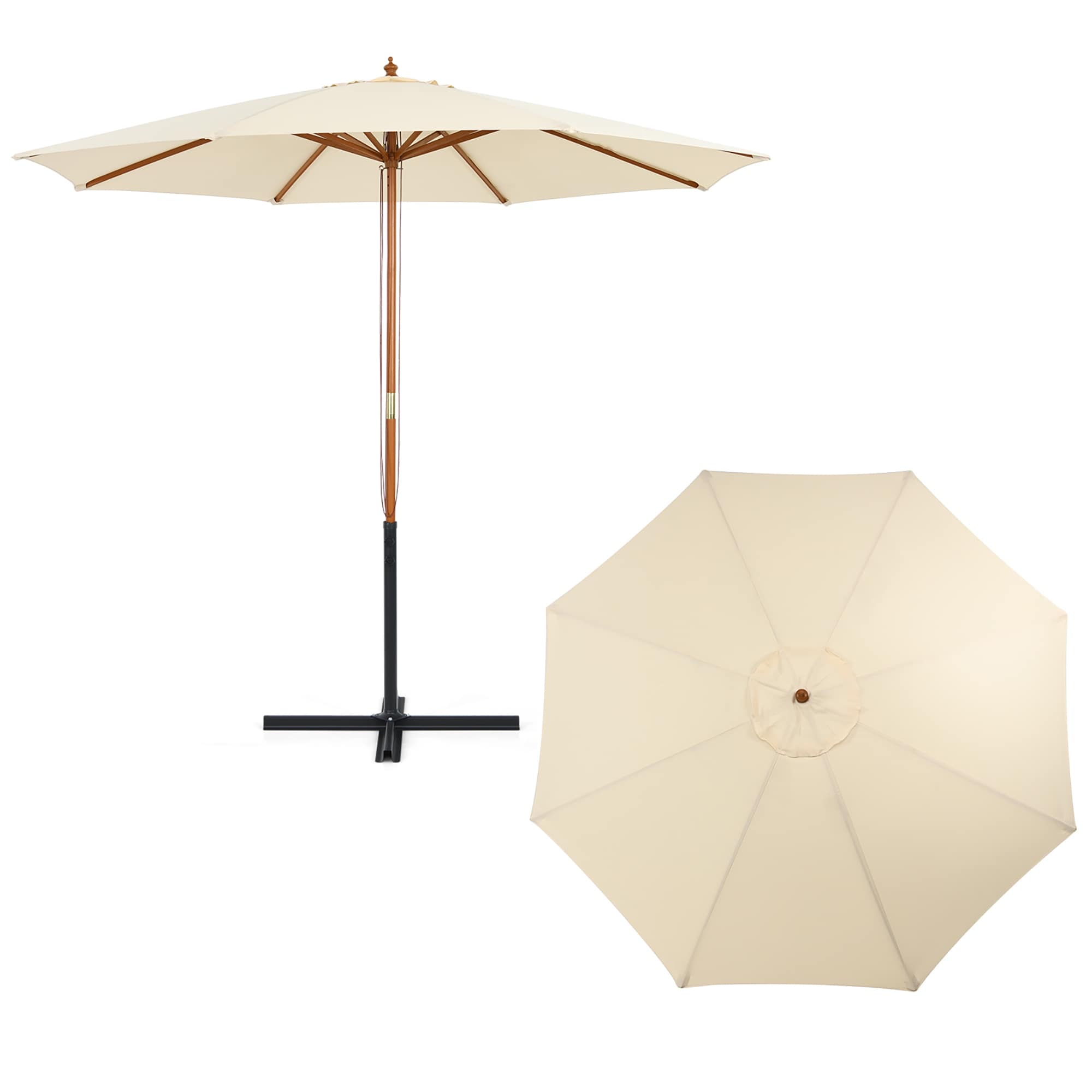 10FT Wooden Patio Umbrella Outdoor Table Market Umbrella