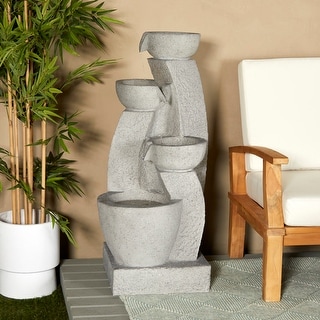 Gray Fiberglass 4 Tier Fountain with LED Light
