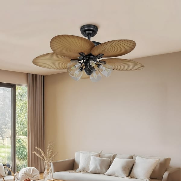 Moasis 52" Tropical Indoor/Outdoor Ceiling Fans with Remote, 5 Blades Palm Leaf Fan