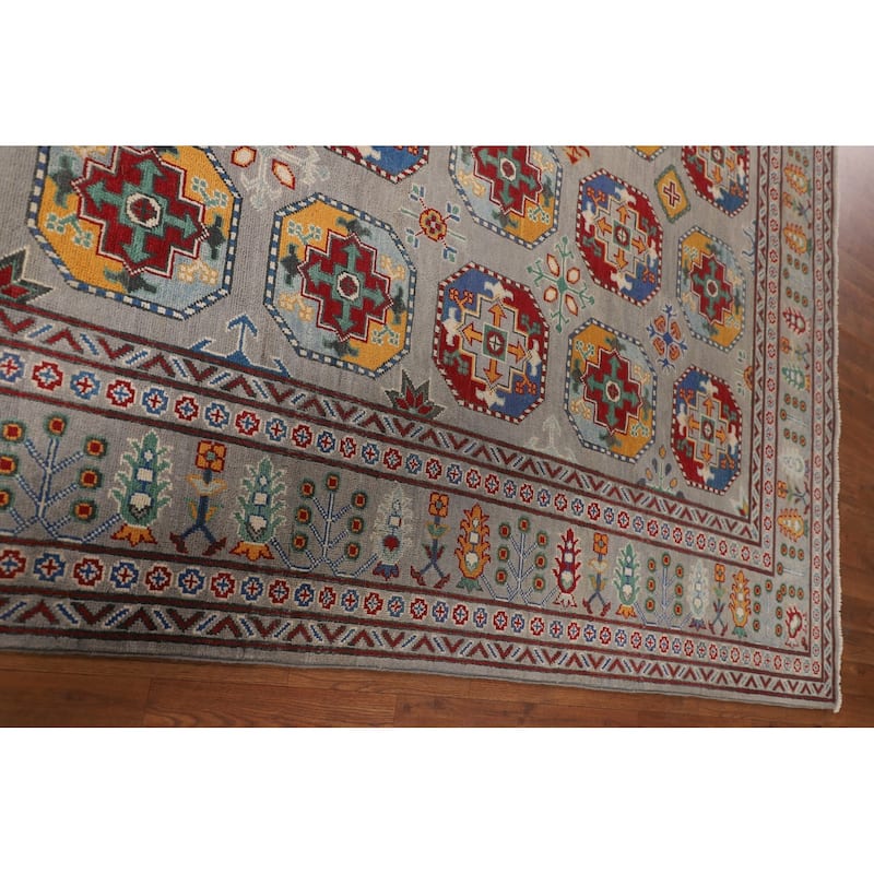 All-Over Geometric Kazak Area Rug Hand-Knotted Wool Carpet - 8'4" x 11'4"