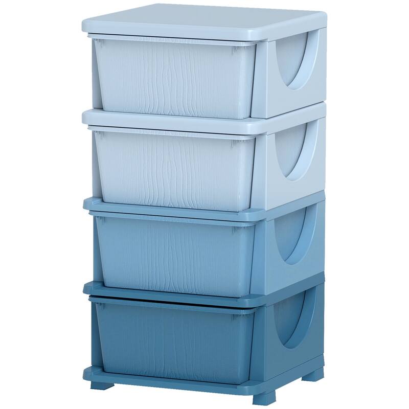 Qaba 4 Tier Kids Storage Unit, 4 Drawer Chest Toy Organizer Plastic Bins