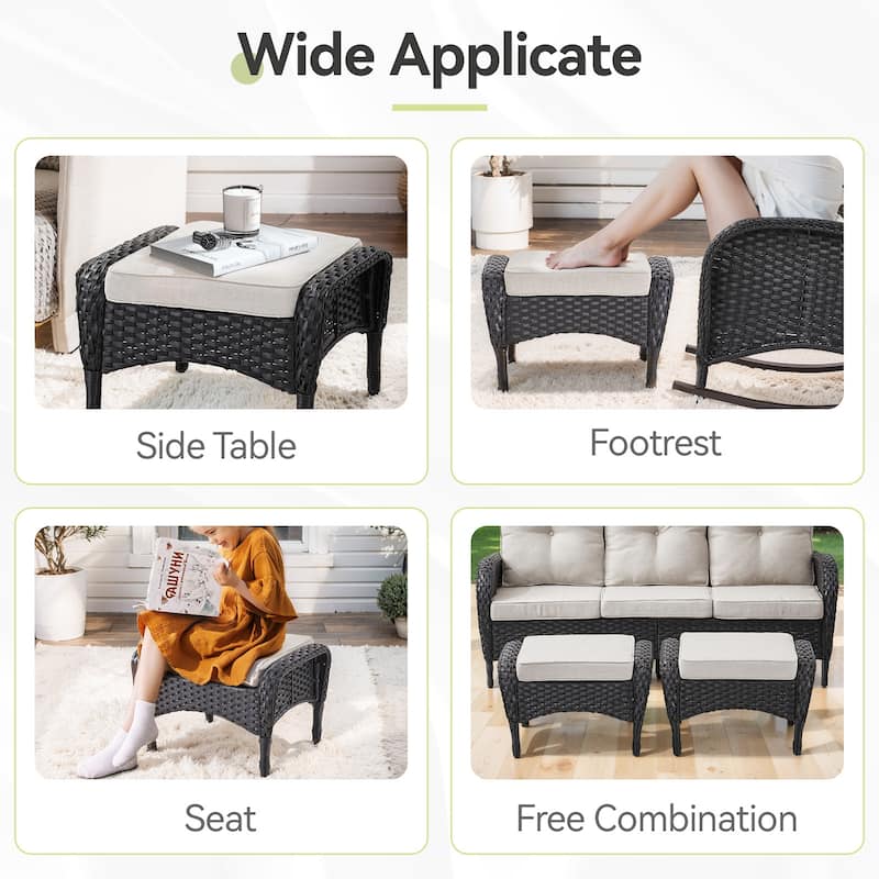 Outside Patio Wicker Ottomans with Cushion