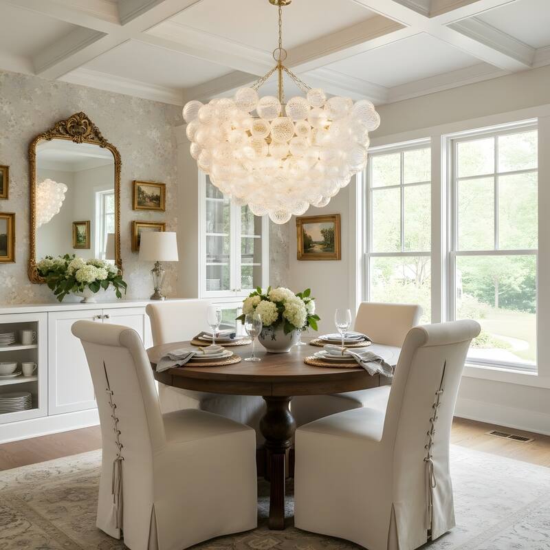 Gold Bubble Ball Chandelier, LED Pendant Light with Glass Globes