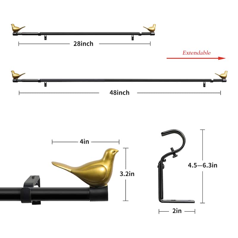 MERIVILLE 3/4" Diameter Farmhouse Single Window Curtain Rod, Bird Finials