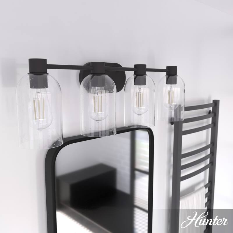 Hunter Lochemeade 4-Light Vanity Wall Light, Damp-Rated - Bathroom, Laundry - Modern Farmhouse, Contemporary, Industrial - Noble Bronze