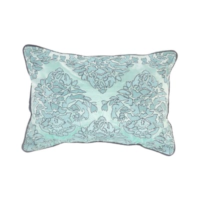 HomeRoots 14" X 20" Mint Blue And Gray 100% Cotton Abstract Zippered Pillow
