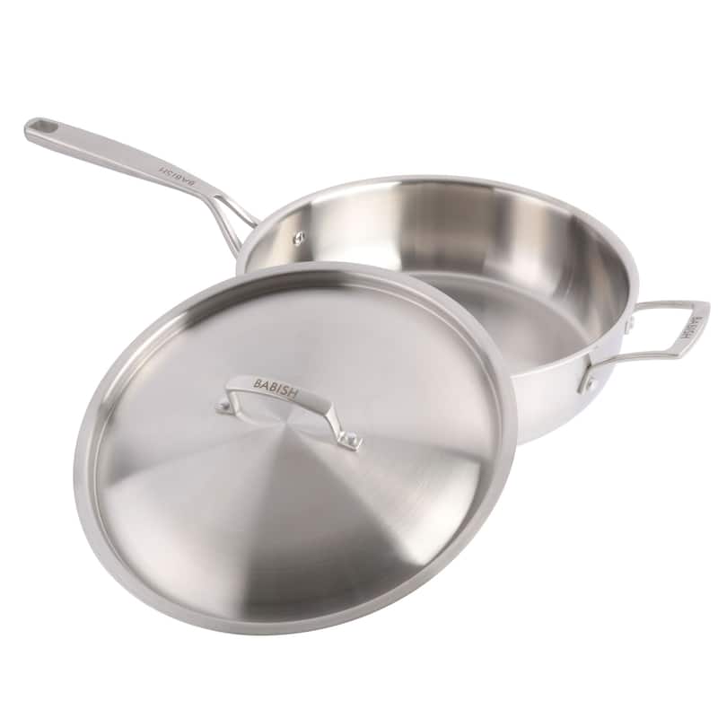 Babish Tri-Ply Stainless Steel Professional Grade Saute Pan w/Lid, 5-Quart