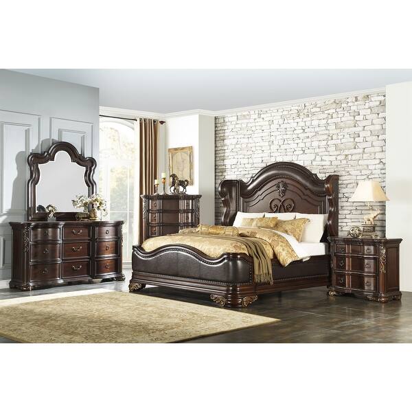 Royal Bedroom Cherry Finish Nightstand of 3 Drawers