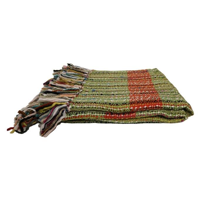 Home&Manor Handcrafted Wool & Cotton Throw Blanket Verdant Ember