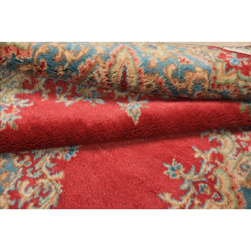 4x7'3'' Hand Knotted Wool Coral Traditional Kerman Medallion Rug - 4' x 7' 3''