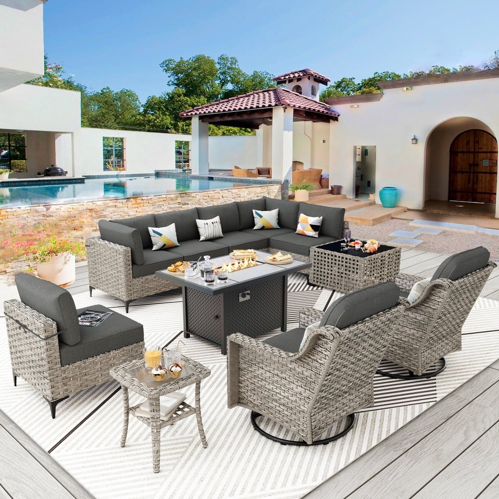 XIZZI 11-piece Patio Wicker Furniture Set with Fire Table