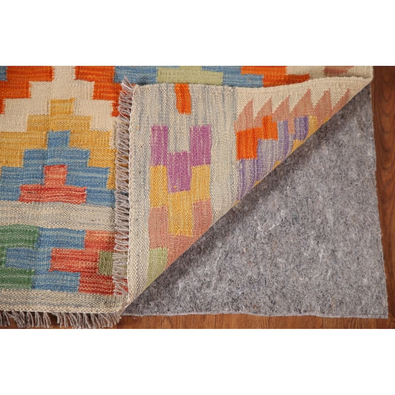 Reversible Kilim Area Rug Flatweave Geometric Wool Carpet - 3'6"x 5'4"