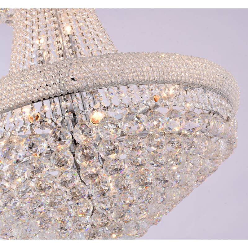 32-Light Chrome Chandelier With Clear Crystal Accents
