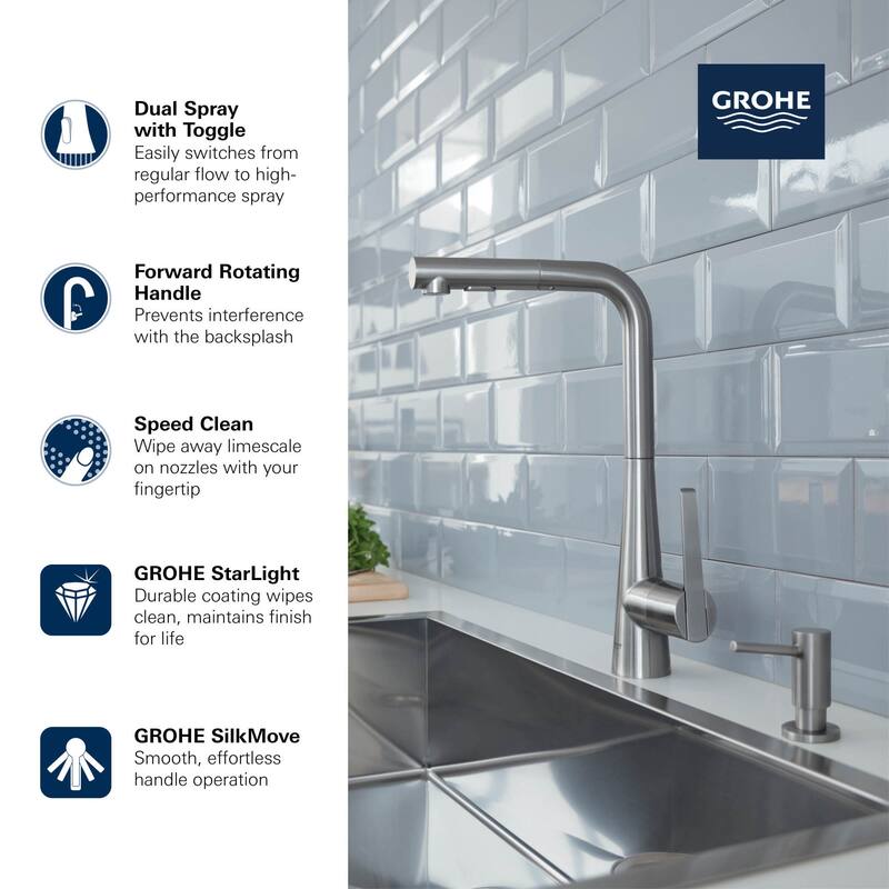 Grohe Zedra 1.75 GPM Single Hole Pull Out Kitchen Faucet with SilkMove