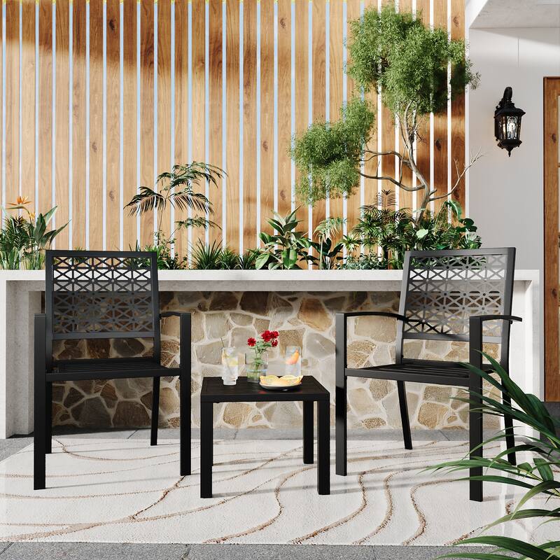 3-Piece Bistro Set, Outdoor Bistro Set, Stackable Metal Square Table and Chairs - 22.8x21.5x35in