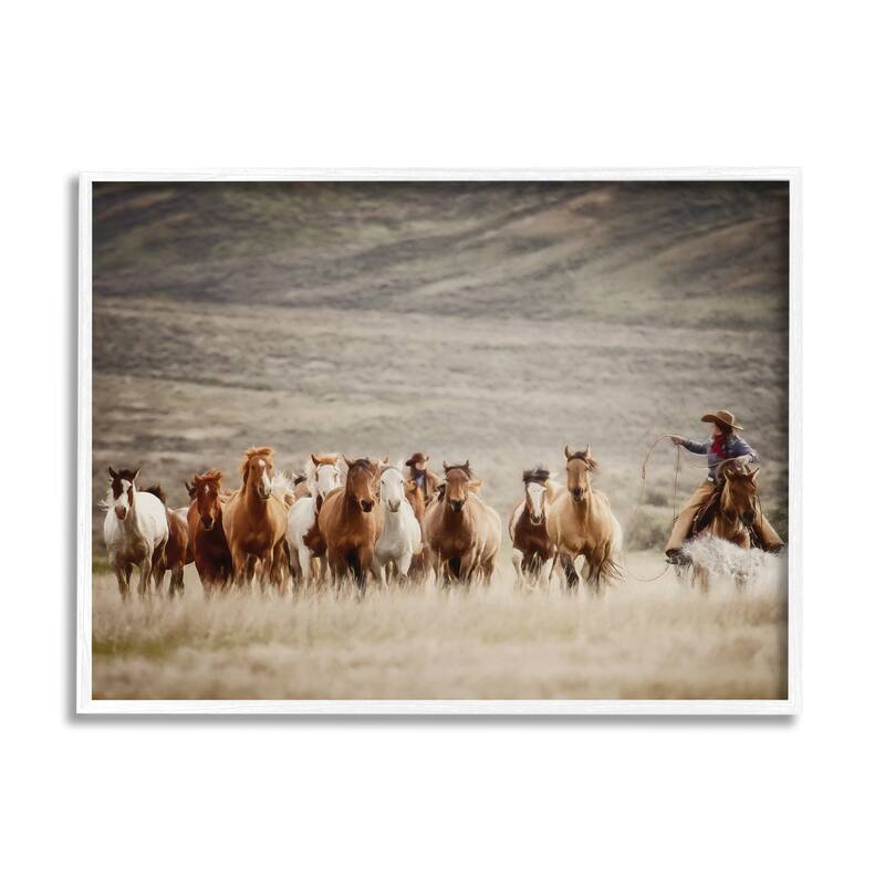 Stupell Cowboy Herding Horses Framed Giclee Art Design by PBurchettePhoto