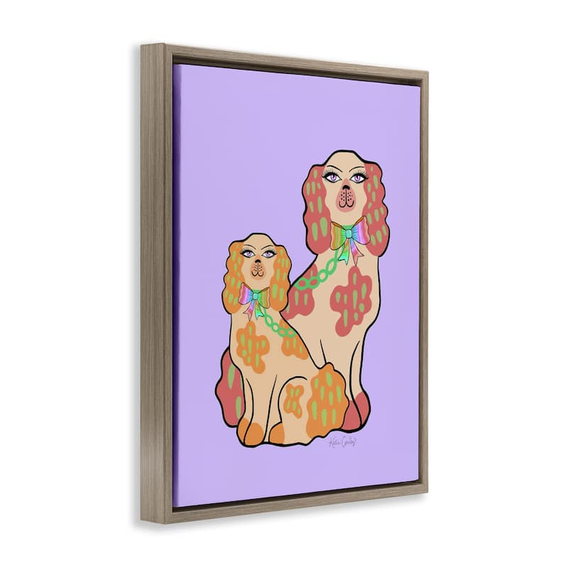 Stupell Funky Dogs on Purple Framed Floater Canvas Wall Art Design By Katie Conley