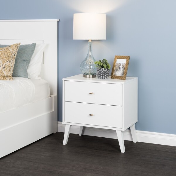Prepac Milo Mid Century Modern 2 Drawer Nightstand Cherry