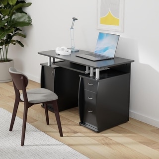 45 Inch Home Office Computer Desk with Cabinet and Drawers, Black - Bed ...