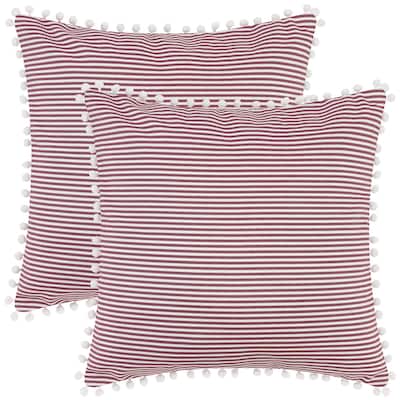 1 Pair Striped Pillow Cover with Pom Pom Fringe for Home Cushion Case
