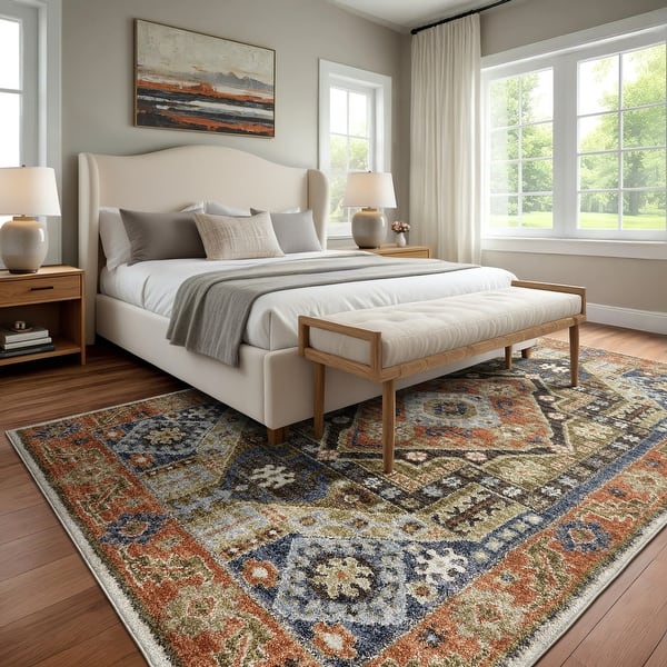 slide 2 of 13, ROW ROW Gemma Bohemian Center Medallion Rust/ Blue Area Rug