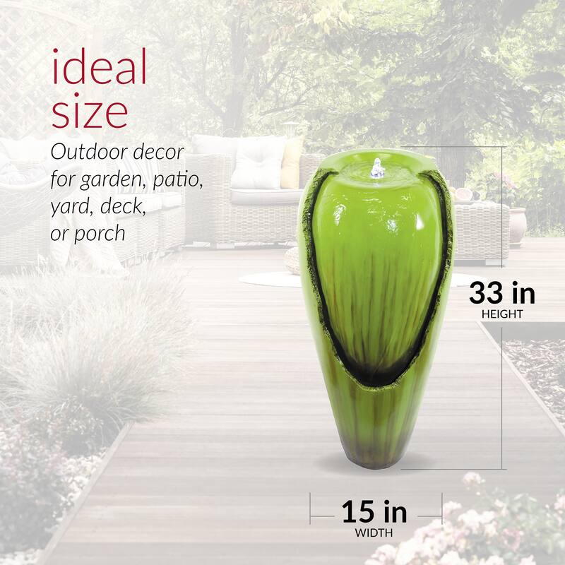 Alpine Corporation 33" Tall Ceramic Jar Fountain with LED Light