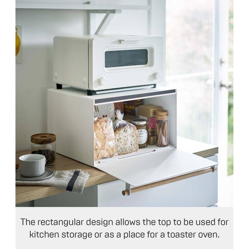 Yamazaki Home Bread Box - Two Styles, Steel and Wood, Horizontal, Holds 22.2 lbs - L 14.37 x W 16.93 x H 9.45 inches