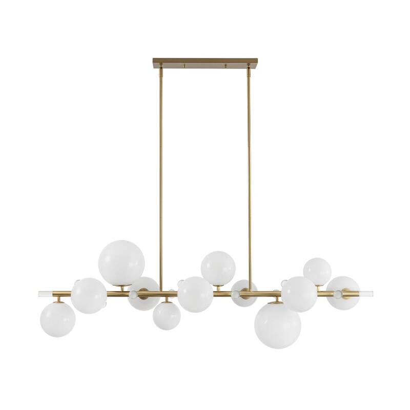 Mid-Century Luxe Milky Glass Globe Linear Chandelier Crystal Accents