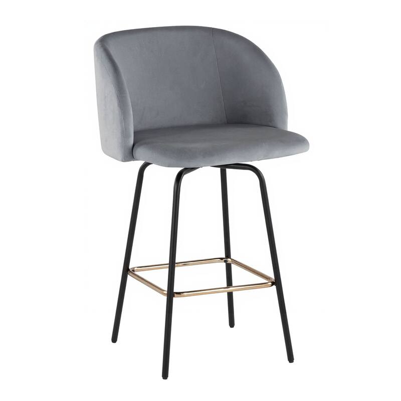 Silver Orchid Harding 26" Fixed-Height Swivel Counter Stool with Metal Legs (Set of 2) - Grey Velvet