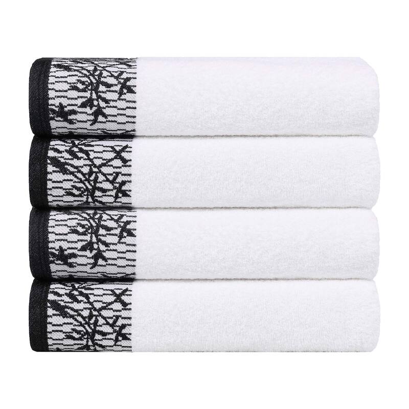 Superior Wisteria Cotton Floral Jacquard Border Bath Towel Set