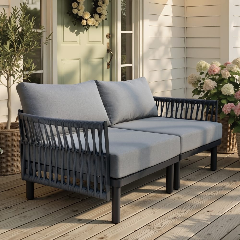 Outdoor Patio Aluminum PE Rattan Free Combination Sectional Sofa Conversation Seating Set