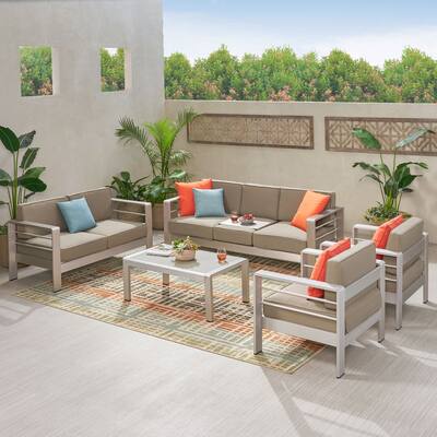 Cape Coral Outdoor 7-Seater Aluminum Patio Sofa Set with Coffee Table by Christopher Knight Home