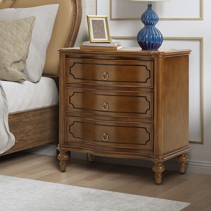 Alois Traditional 3-Drawer Nightstand with Solid Wood Spindle Legs by HULALA HOME - Seadrift