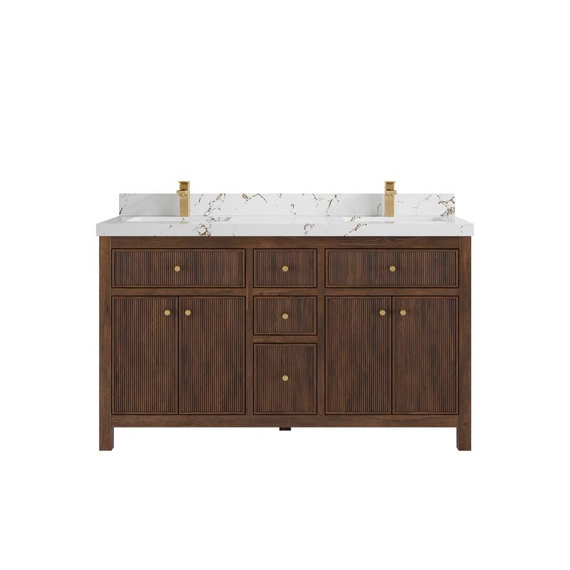 Willow Collections 60 in. W x 22 in. D Sonoma Teak Double Sink Bathroom Vanity with Countertop