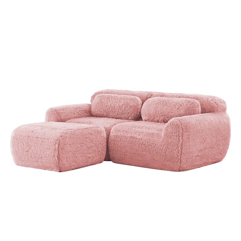 80" Boneless Couch L-Shaped Sofa for Living Room, Cloud Couch with Ottoman, Sectional Deep Seat Couches with Throw Pillows