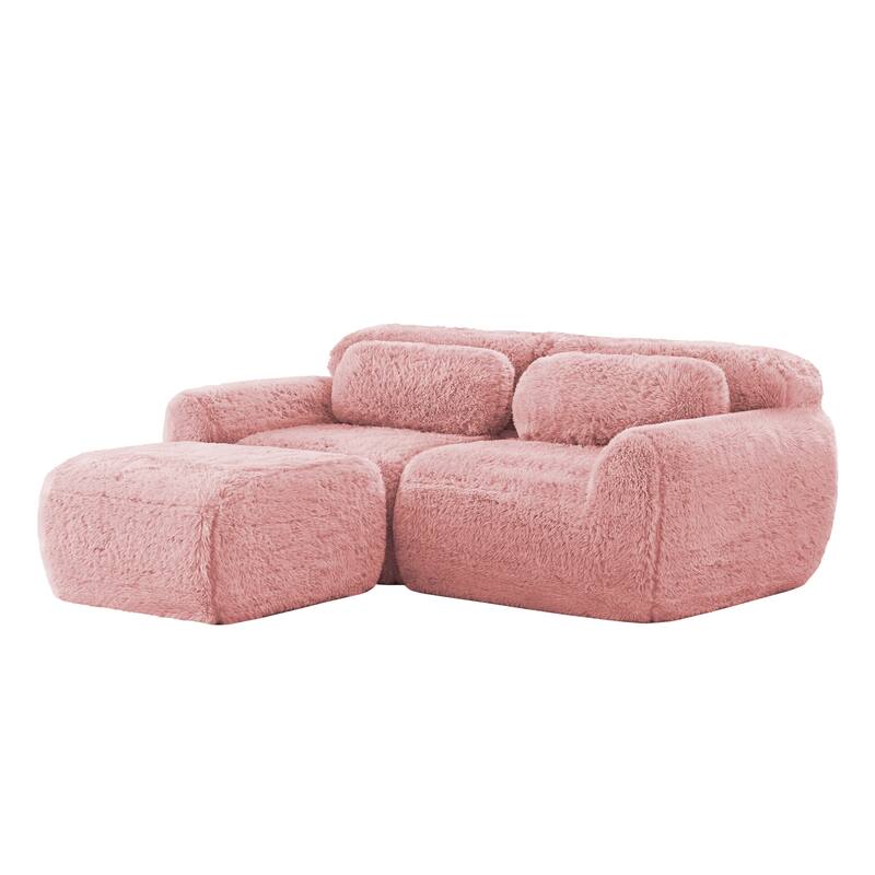 Anmytek L-Shaped Sectional Sofa with Chaise Plush Fabric 32D High Density Sponge No Assembly Ergonomic Anti-Slip Bed Sofa