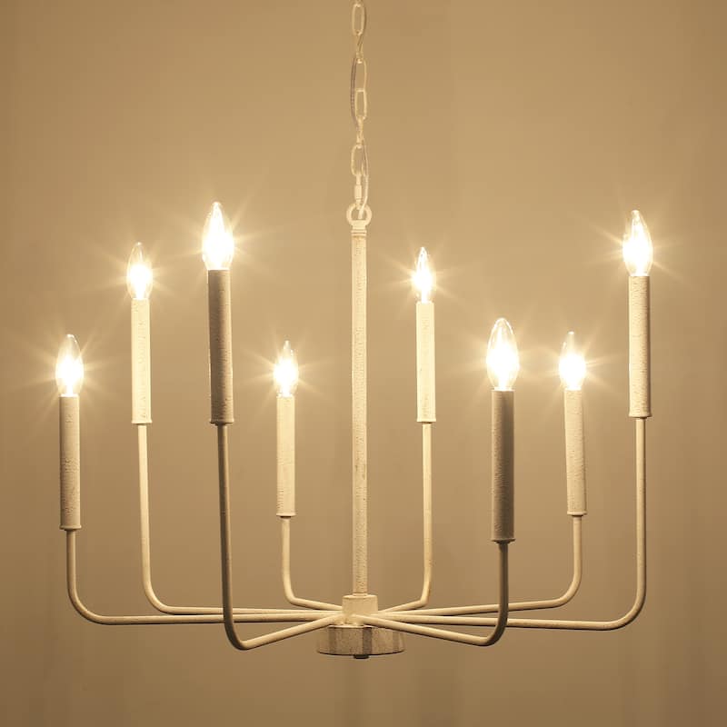 Farmhouse Chandelier, 8-Light Classic Candle Metal Chandelier for Dining Room Living Room Bedroom Kitchen - W26.96"x H34.44" - Distressed White