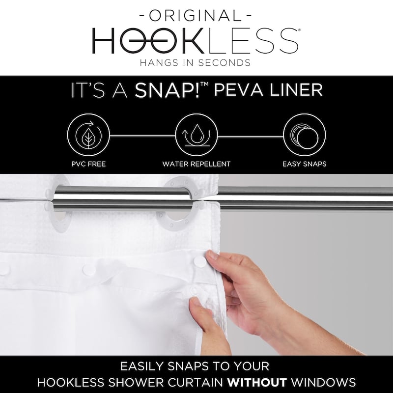 Hookless It's A Snap Snap-in PEVA Water Resistant Shower Curtain Liner for Hookless Curtain with No Sheer Window