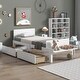 preview thumbnail 1 of 5, Stylish Twin Size Platform Bed Frame w/ Footboard Bench and 2 Storage Drawers, Pine Wood Platform Bed Frame for Bedroom, White Twin - Twin White