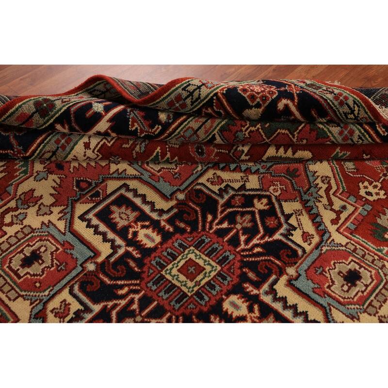 Geometric Heriz Serapi Indian Area Rug Hand-Knotted Wool Carpet - 8'11"x 11'7"