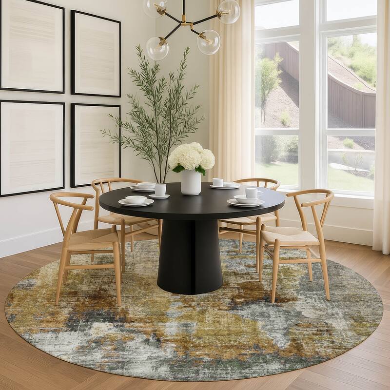 Machine Washable Indoor/ Outdoor Abstact Contemporary Chantille Rug