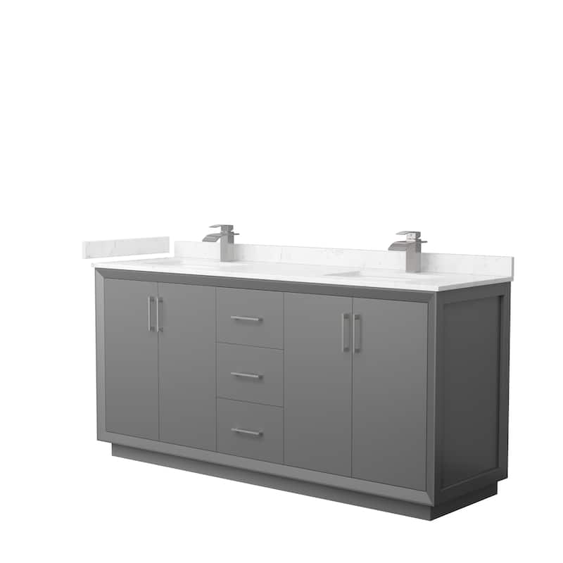 Strada 72-Inch Double Vanity Set, Cultured Marble Top - Dark Gray, Nickel Trim,Carrara Cultured Marble Top
