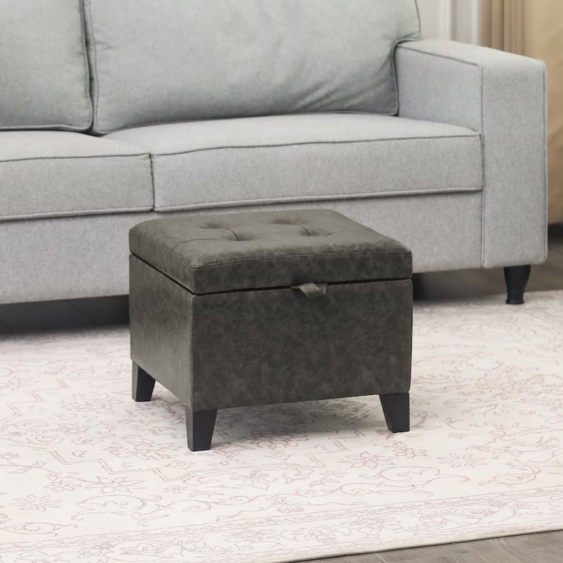 Adeco Faux Leather Tufted Flip Top Storage Ottoman