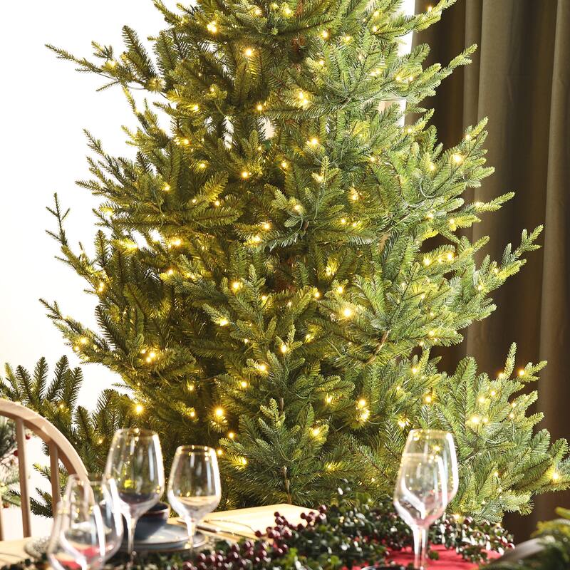 Glitzhome 7.5ft/9ft Pre-Lit Green Upward Slim Fir Artificial Christmas Tree with Foot Pedal Remote Control